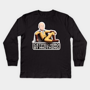 Saitama "Certified Hero by Doing Nothing". Kids Long Sleeve T-Shirt